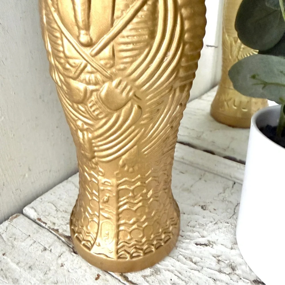 Vintage Egyptian Mummy Glass Flower Vase Hand Blown Luxor Las Vegas King Tut 9”